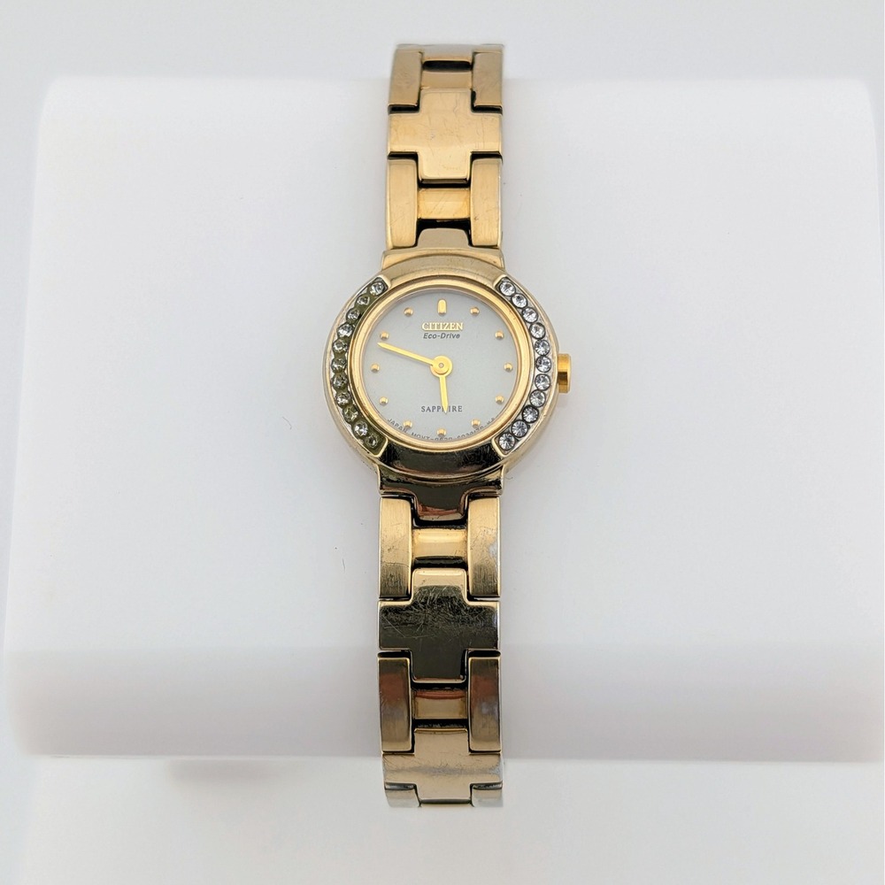 Citizen Eco-Drive Silhouette Swarovski White MOP Sapphire Gold G620-S017599 6"